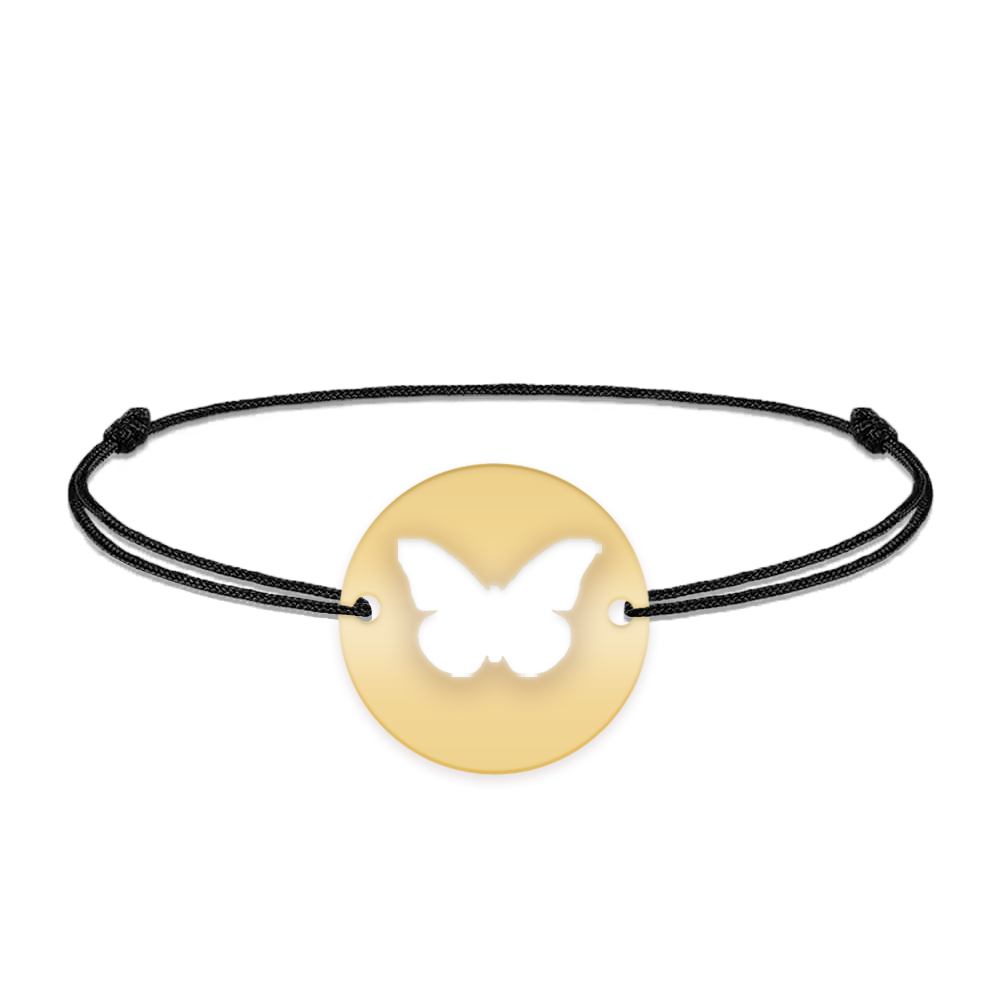 Lolo - Bratara personalizata snur cu fluturas decupat din argint 925 placat cu aur galben 24K