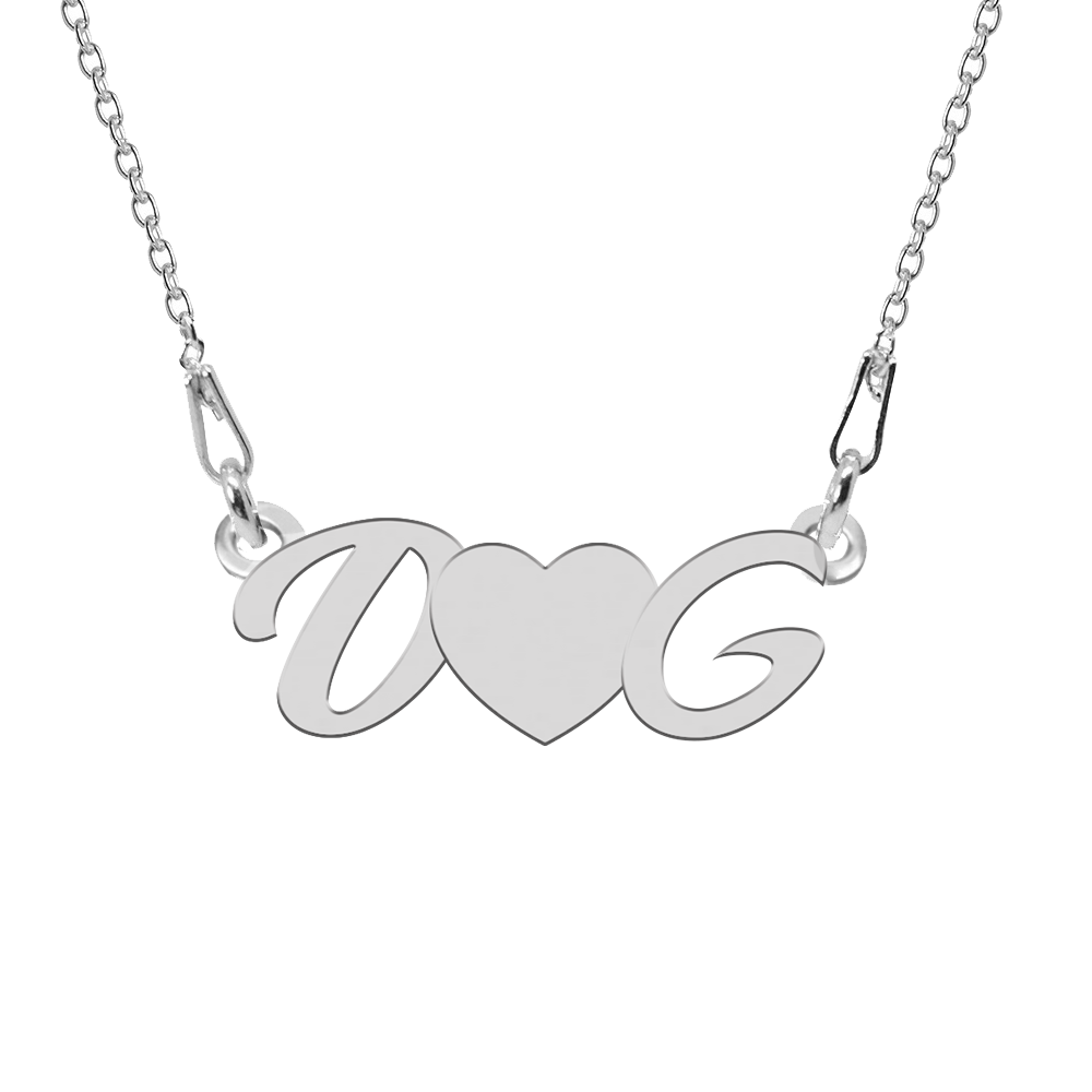 Love - Colier personalizat cu initiale si inimioara din argint 925
