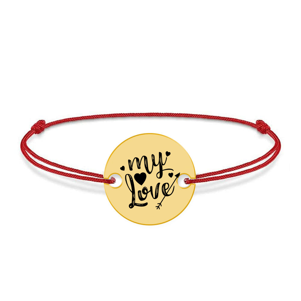 Lover - Bratara snur personalizata banut argint 925 placat cu aur galben 24K cu textul My Love