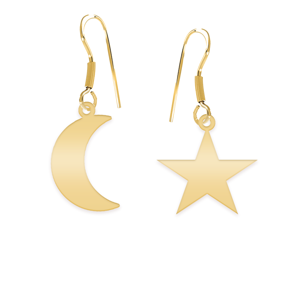 Luna - Cercei personalizati semiluna si stea cu tortita deschisa din argint 925 placat cu aur galben 24K