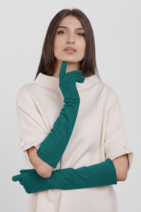 Manusi dama foarte lungi si simple din material textil catifelat turcoaz inchis