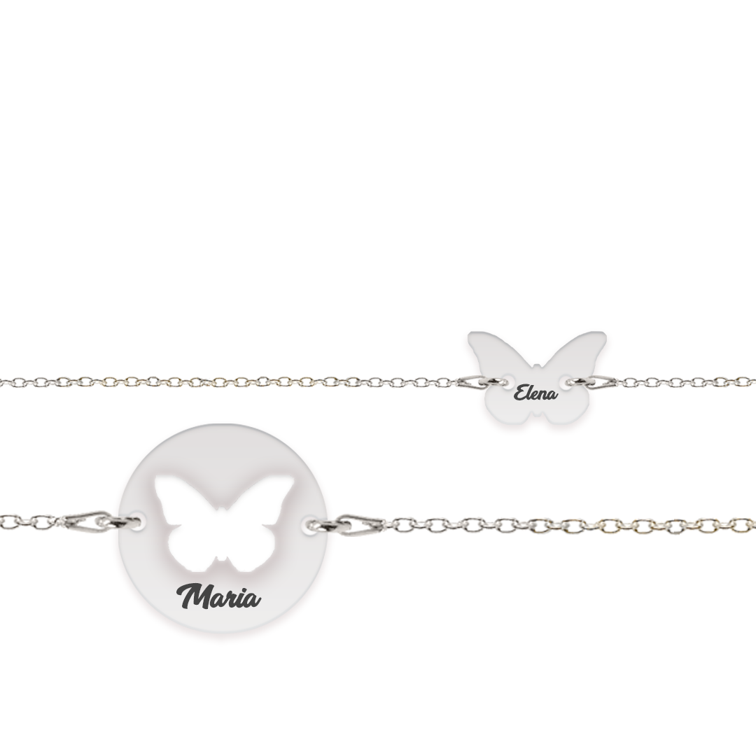 Mariposa - Set bratari personalizat banut si fluturas cu nume din argint 925