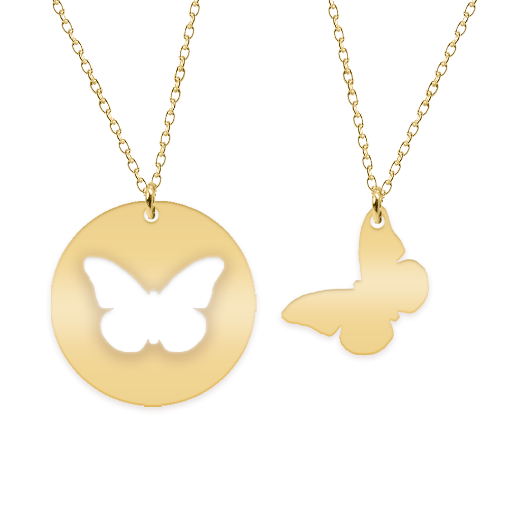 Mariposa - Set coliere personalizate banut si fluturas cu nume din argint 925 placat cu aur galben 24K