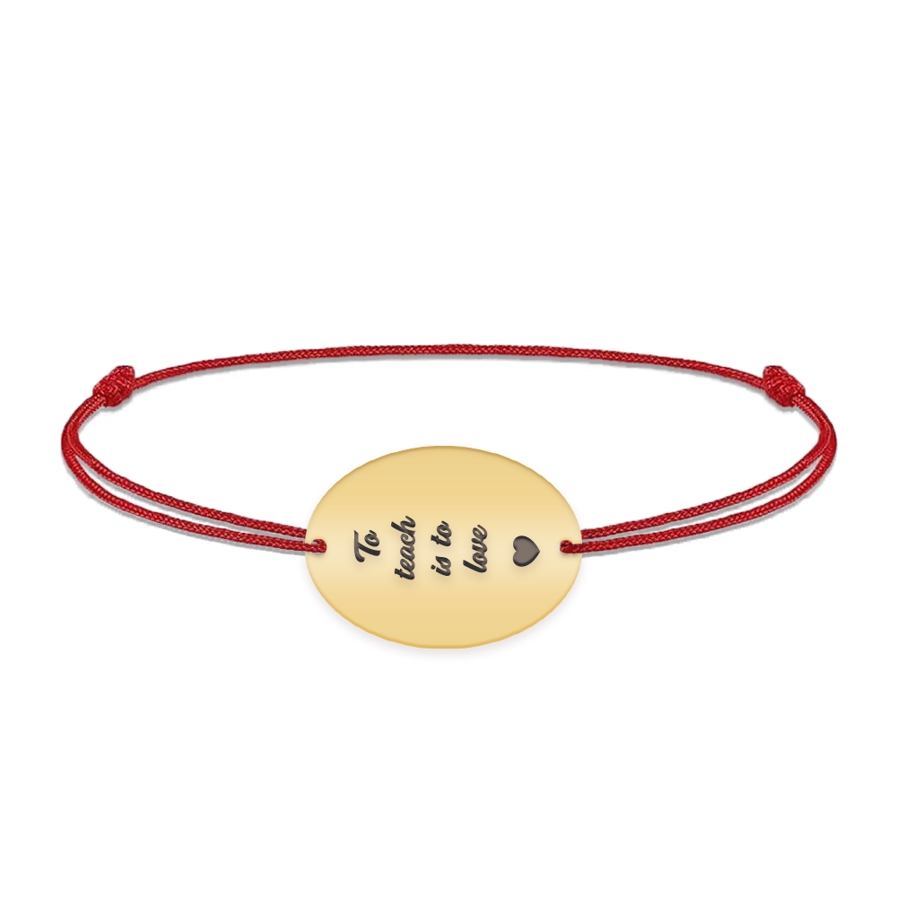 Master - Bratara personalizata snur pentru absolvire "To teach is to love" din argint 925 placat cu aur galben 24K