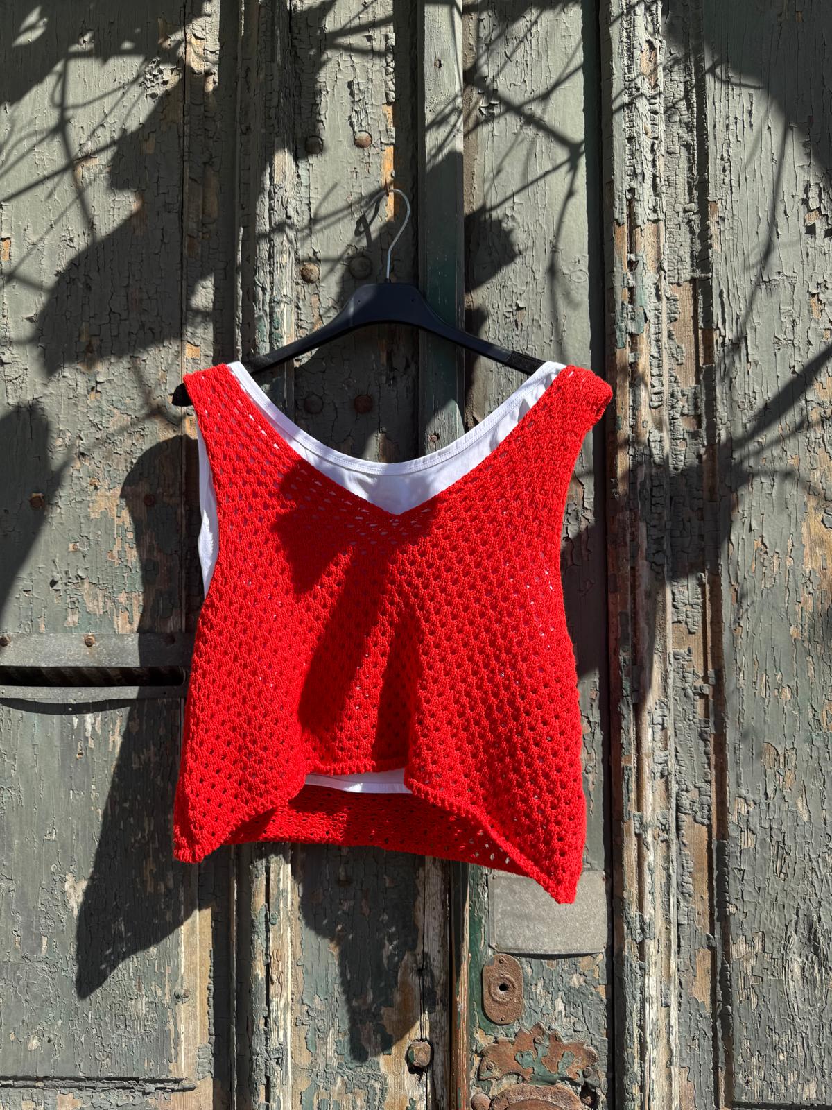 MeiMeij Crop Top red bumbac - 40 IT