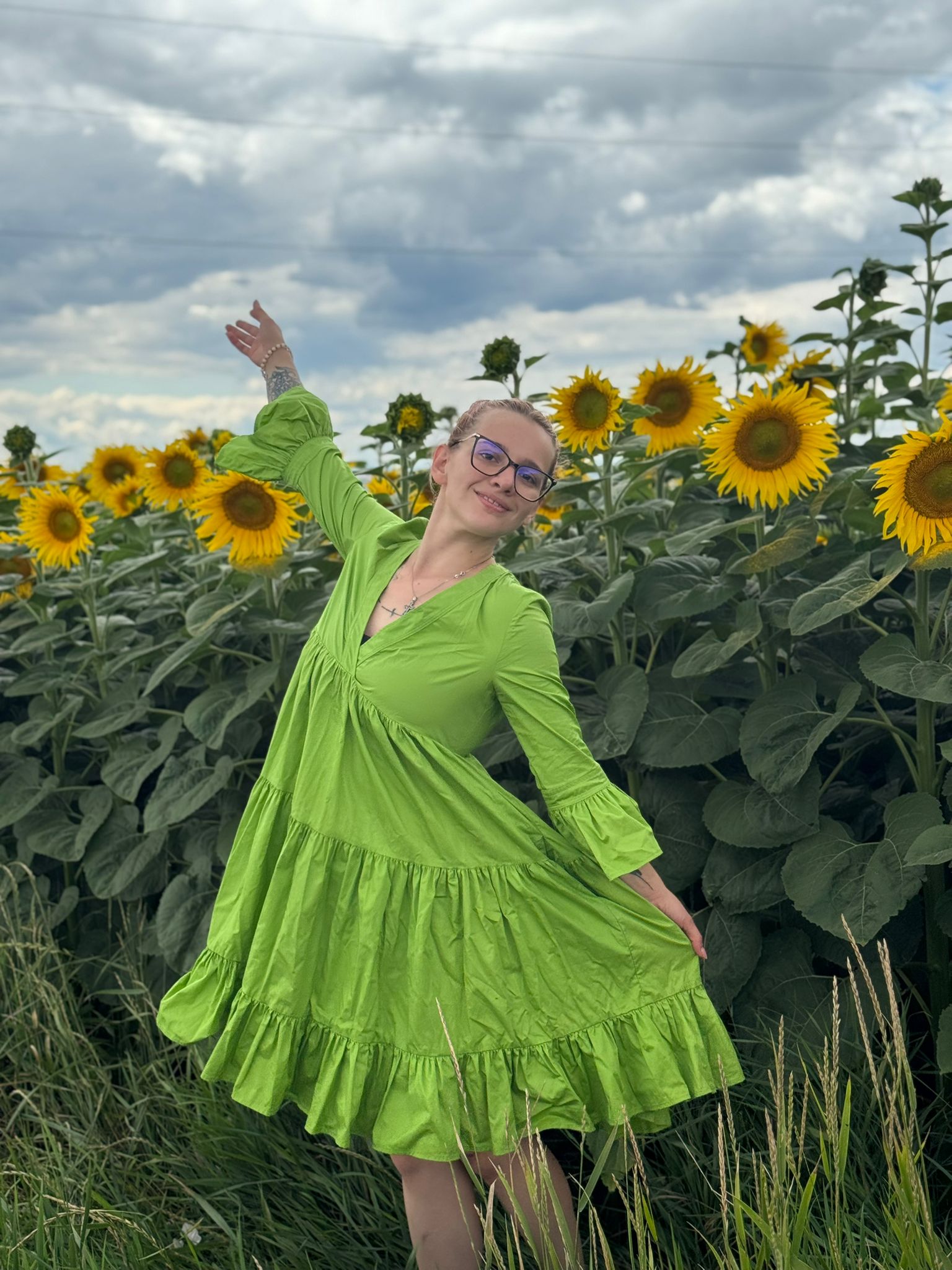 MeiMeij Rochie din bumbac verde Stefania - 40 IT