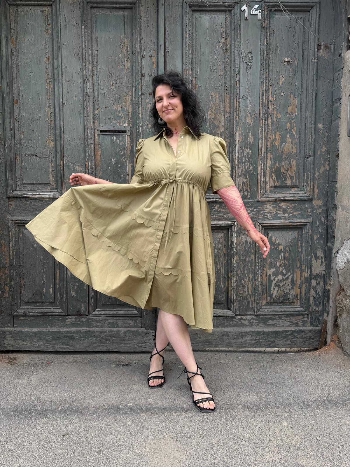 MeiMeij Rochie olive din bumbac Elisa - L INTL