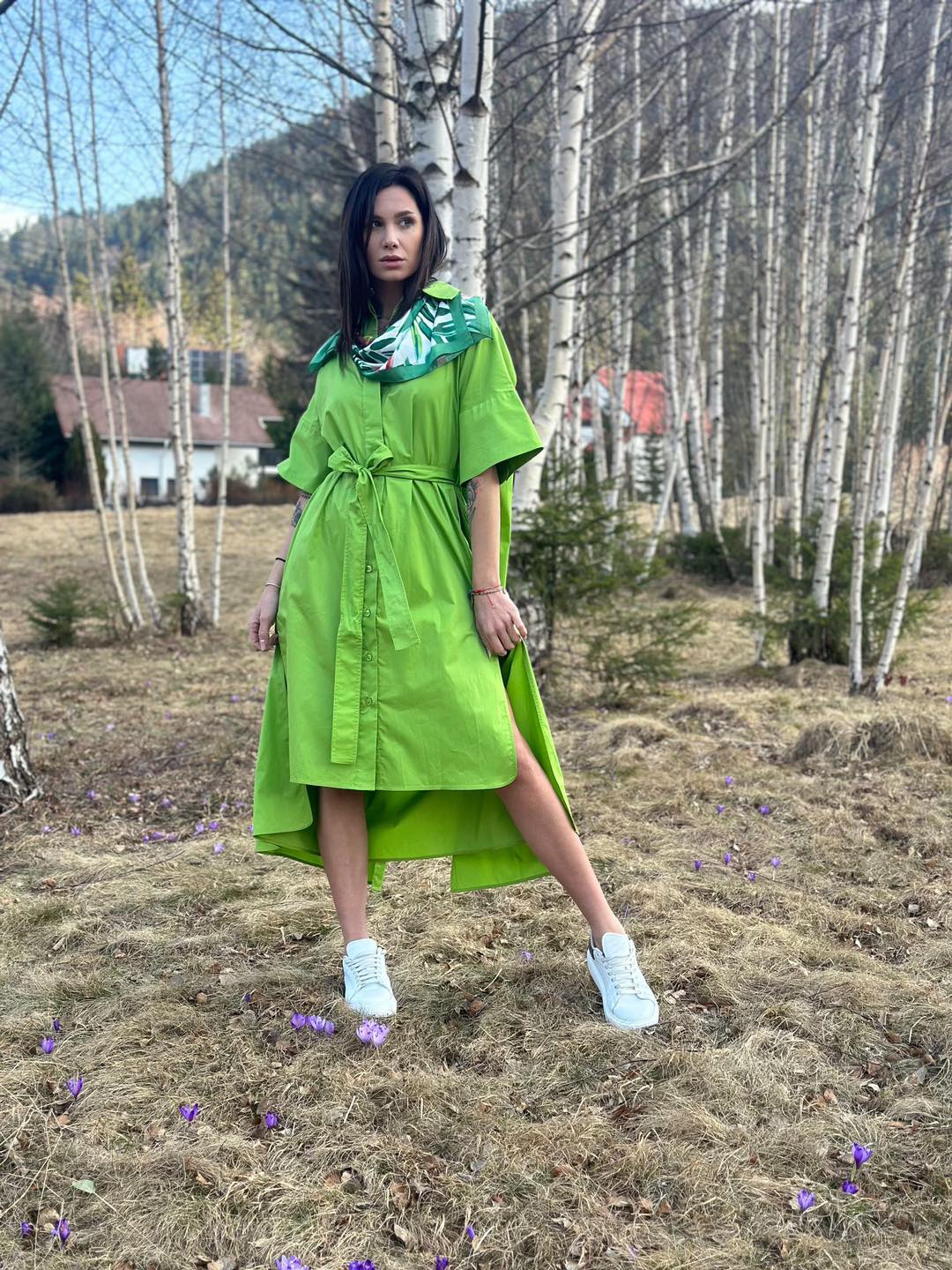 MeiMeij Rochie verde din bumbac Ana - XS INTL