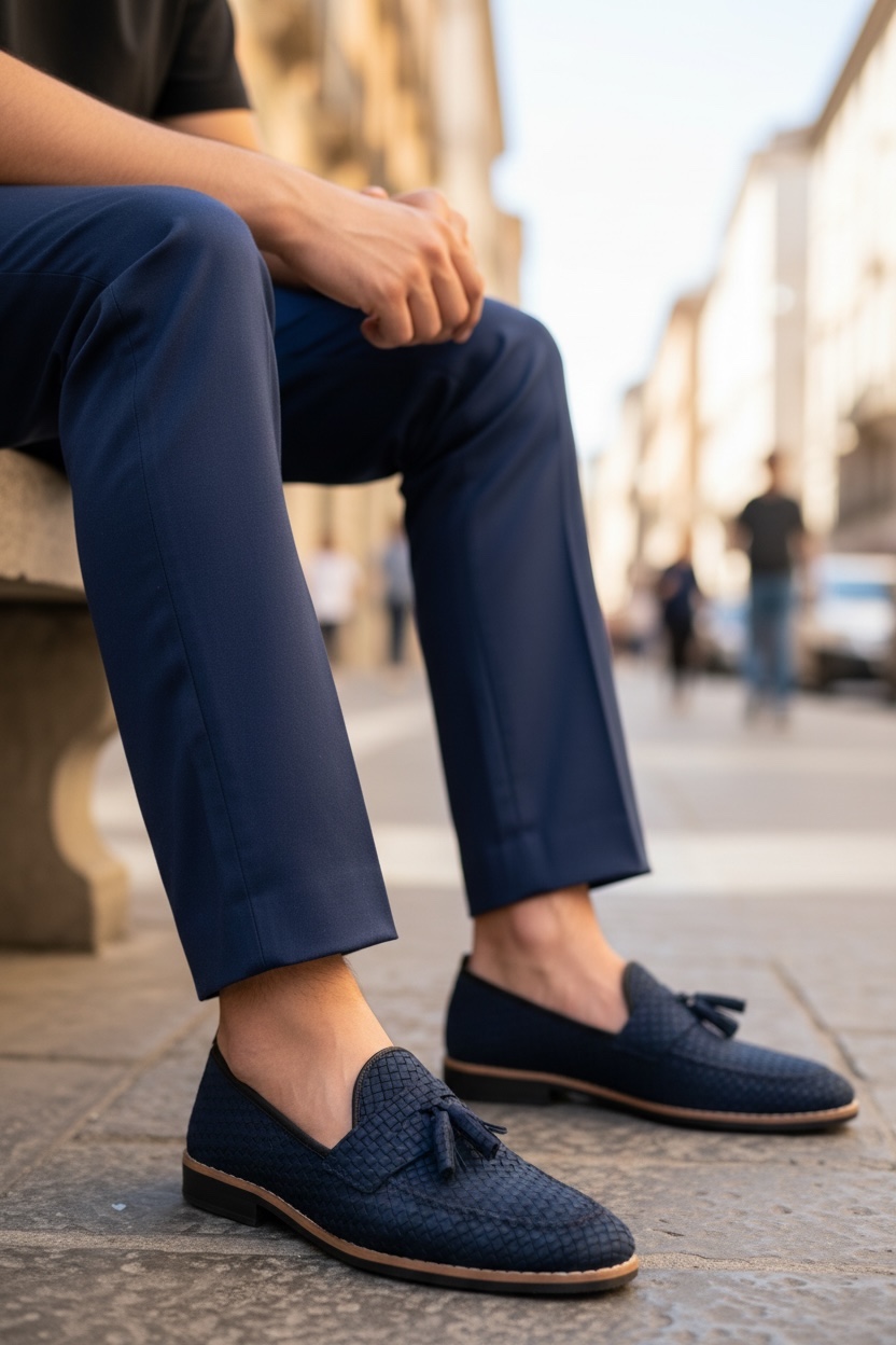 Mocasini barbati albastri tapla subtire piele eco comozi 12218 N1-3