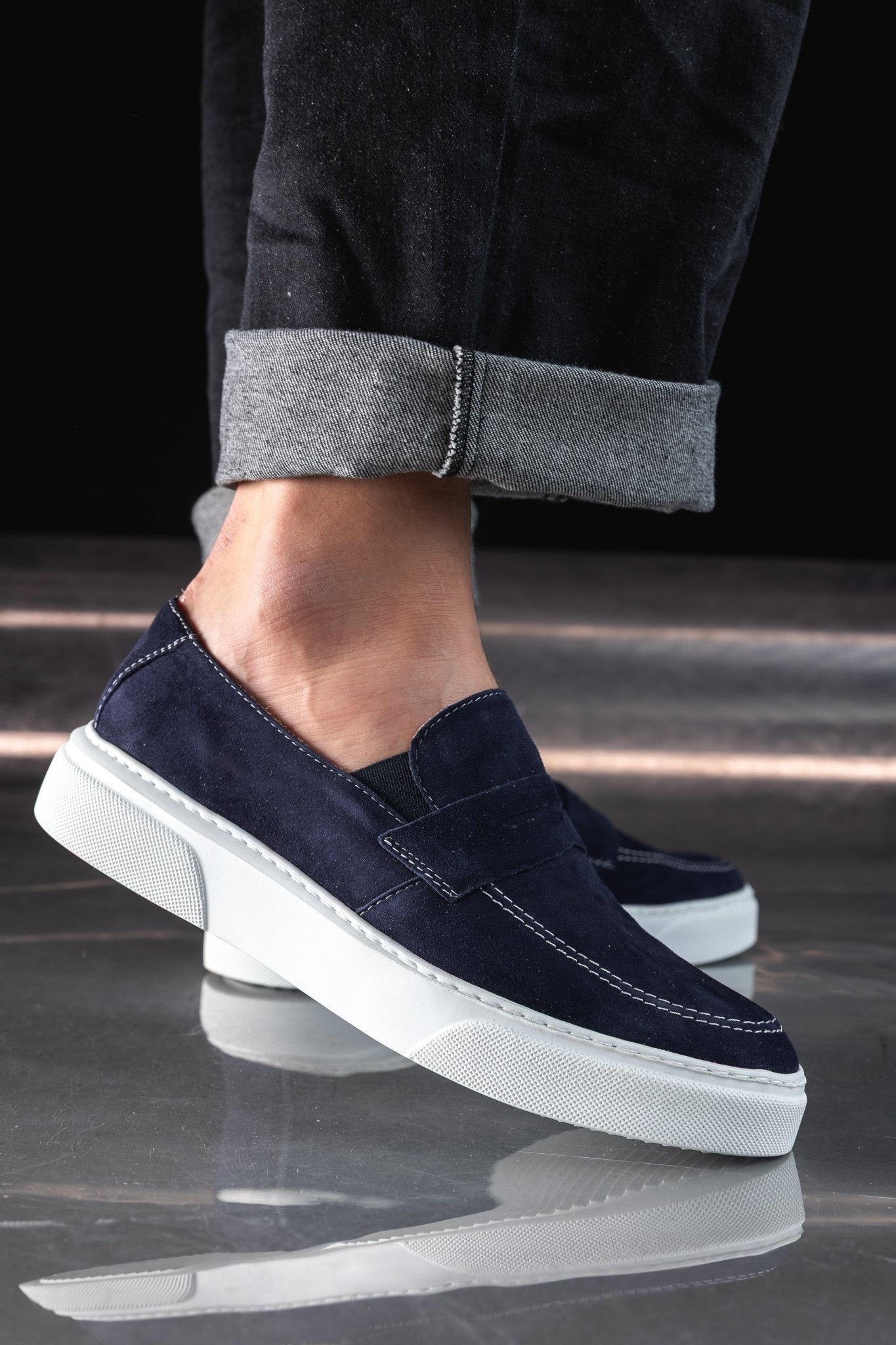 Mocasini Barbati din Piele Albastri cu Talpa Sport - Brew BLU