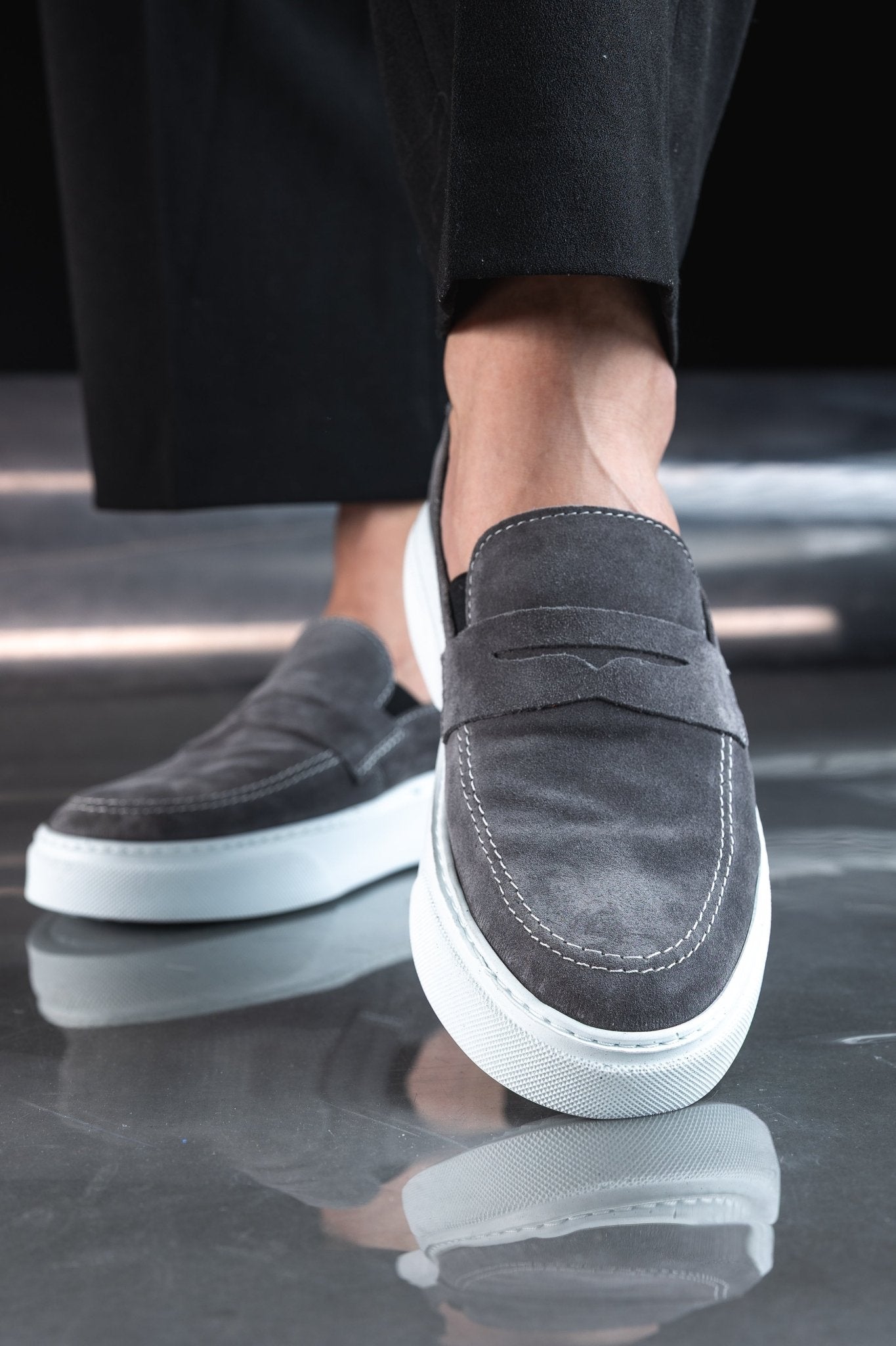 Mocasini Barbati din Piele Gri cu Talpa Sport - Brew GREY