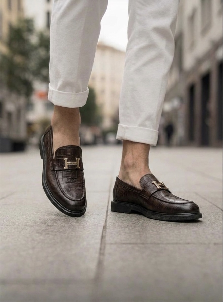 Mocasini barbati H casual maro piele eco comozi H03 N13-3