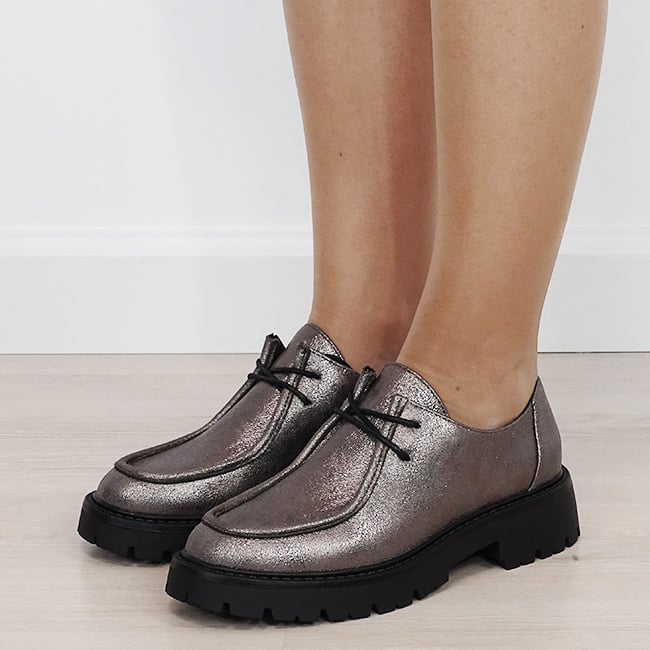 Mocasini dama bronz metalizati cu siret DQY9011 02