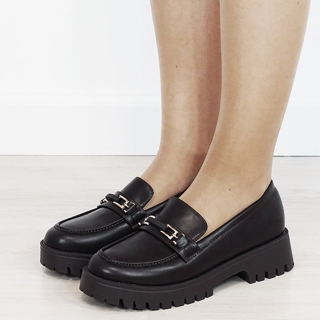Mocasini dama maro tip loafers cu catarama aurie 2870 04