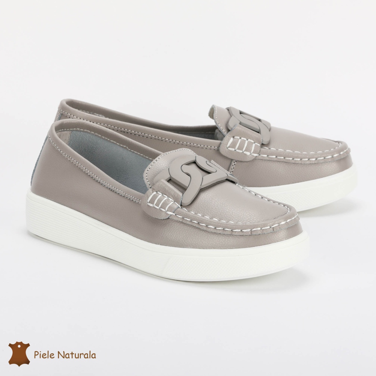 Mocasini Dama Piele Naturala cu talpa plata CRL0206 GREY