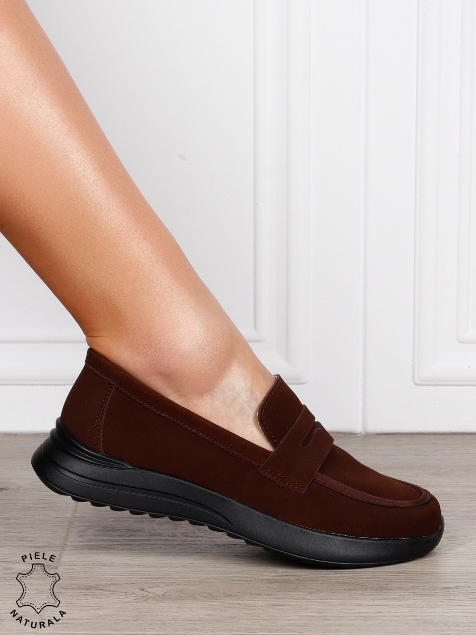 MOCASINI Dama Piele Naturala intoarsa cu design clasic CRL1598 cafeniu