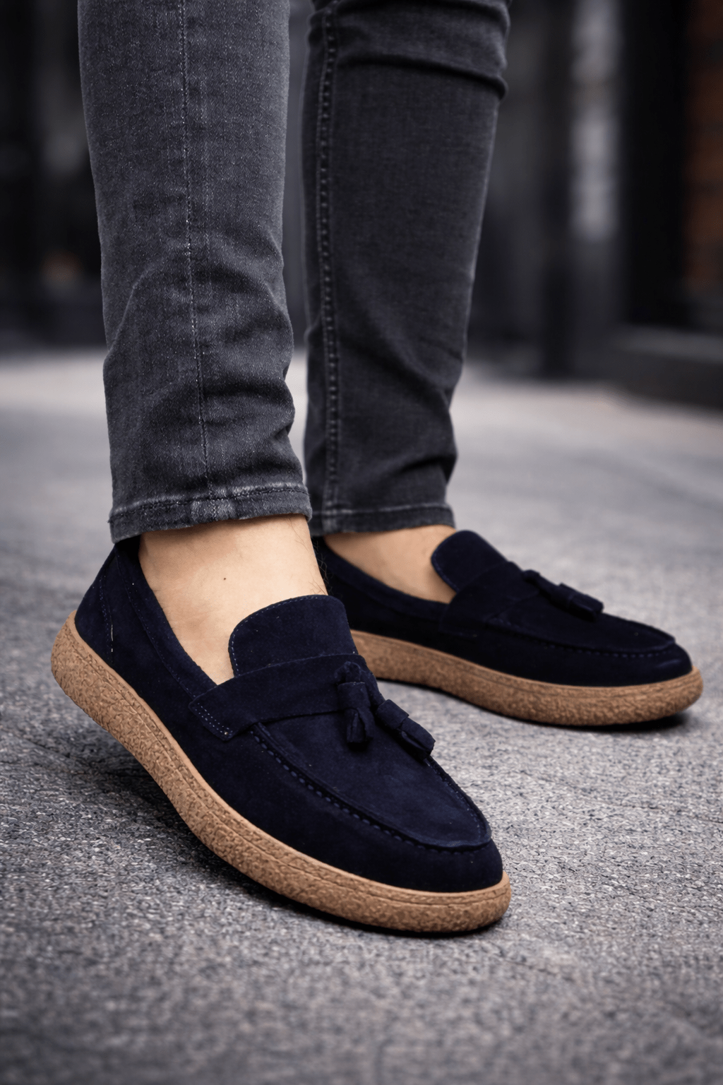 Mocasini din Piele Intoarsa Albastri cu Accesoriu - OVY BLU
