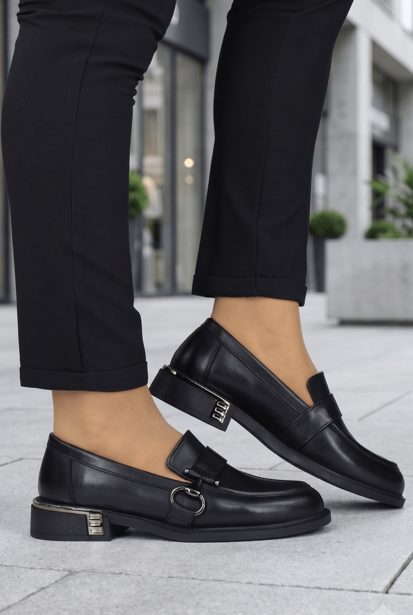 Mocasini din Piele Naturala Negri cu Accesoriu - MYRY BLACK