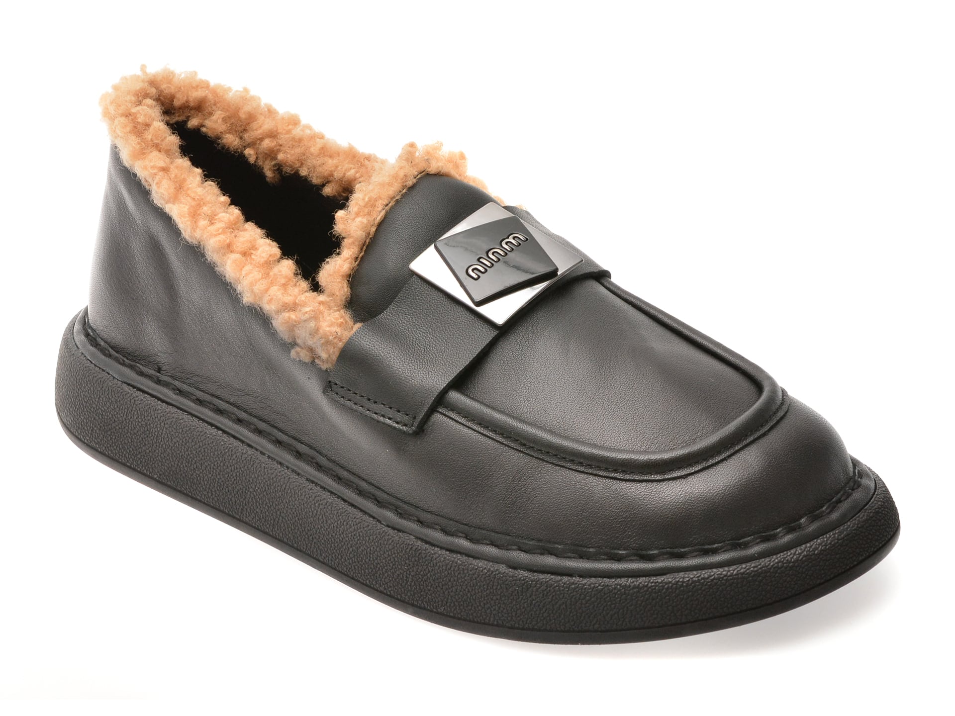Mocasini IMAGE negri, 146A262, din piele naturala