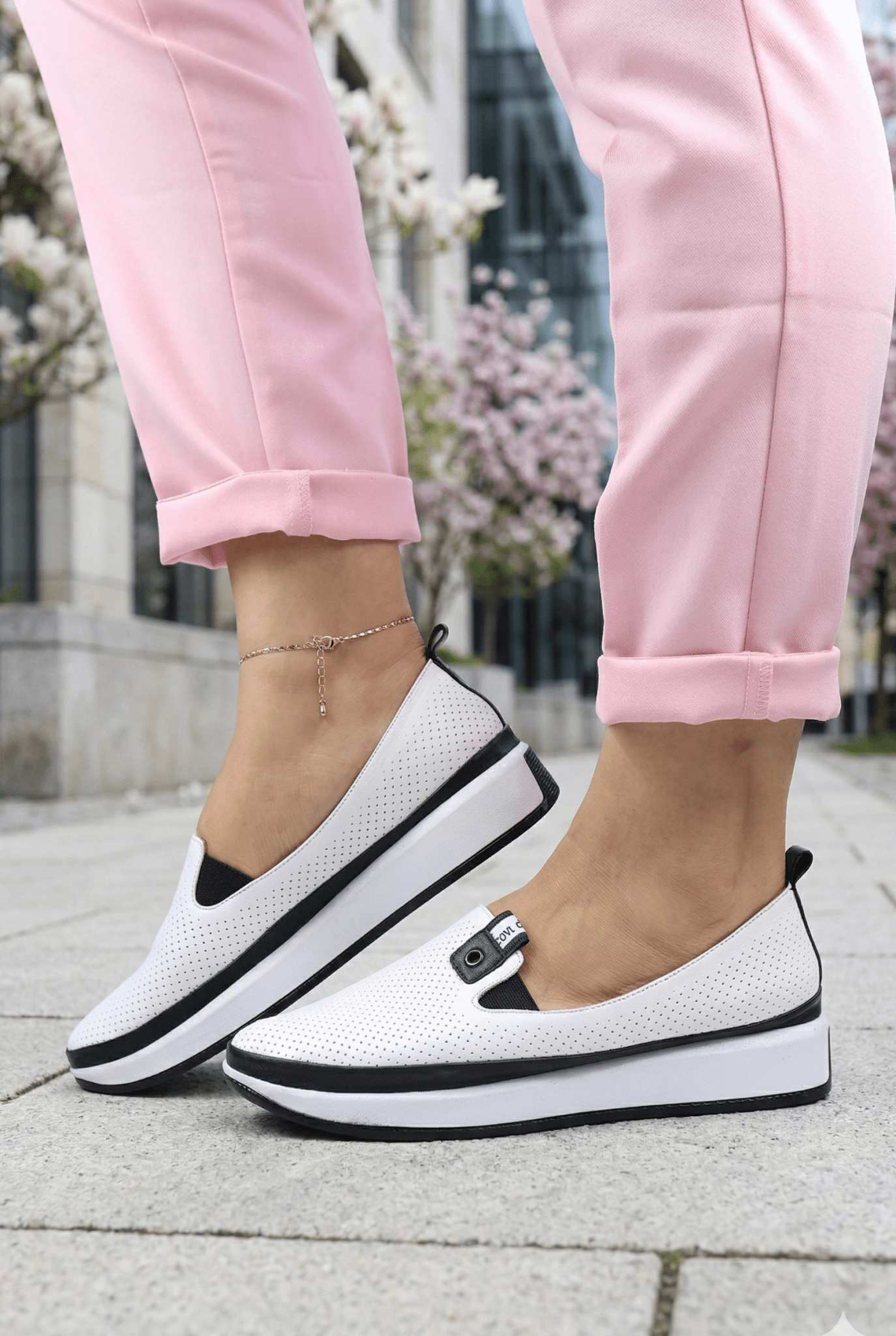 Mocasini Sport din Piele Alba - LESY WHITE