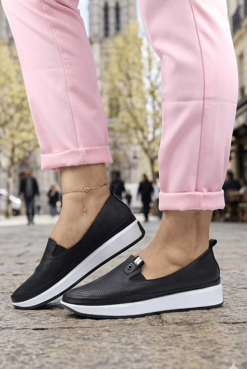 Mocasini Sport din Piele Neagra - LESY BLACK