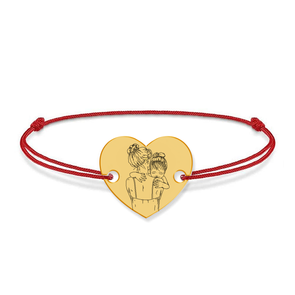 Mom - Bratara personalizata din argint placat cu aur 24K cu snur "Te iubesc mami" - inimioara