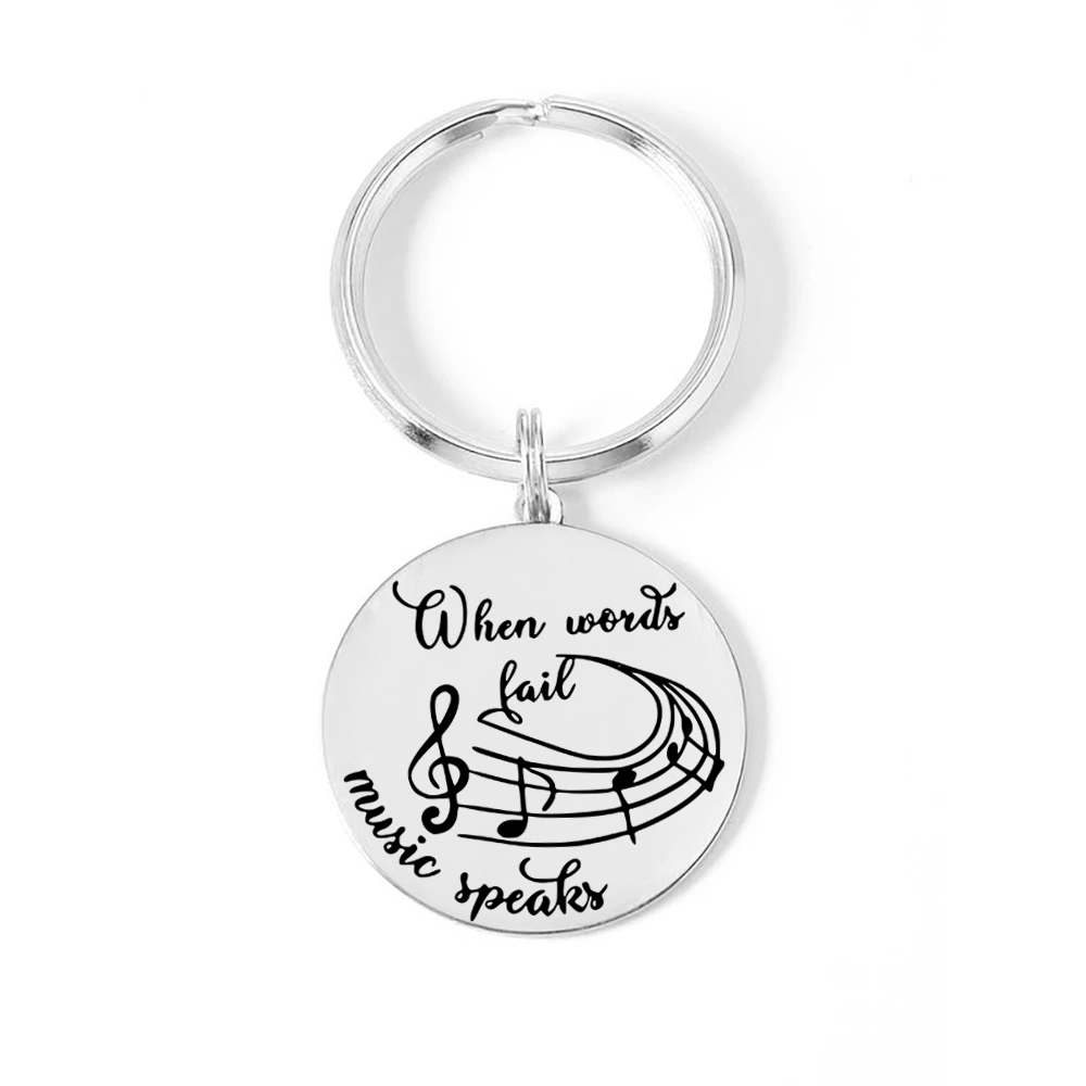 Music - Breloc personalizat pentru iubitorii de muzica "When words fail, music speaks" din argint 925 si inel din otel inoxidabil