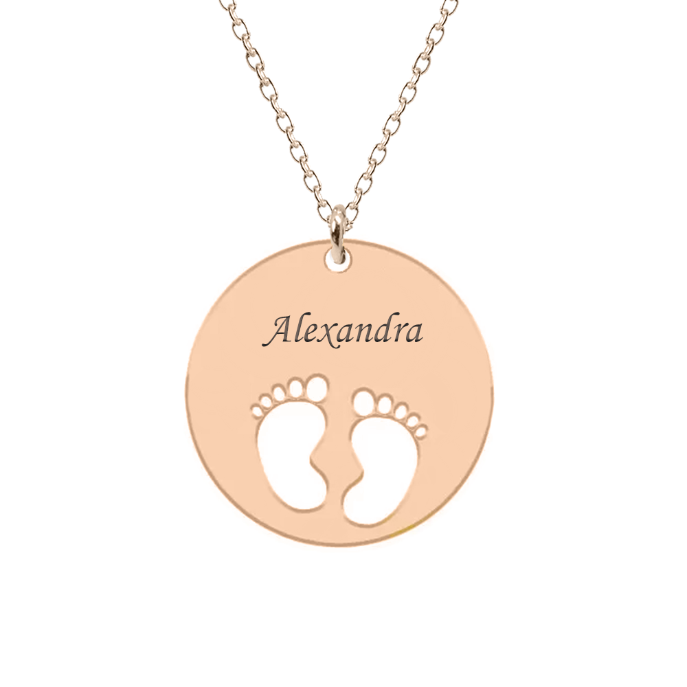 My kid - Colier personalizat banut cu nume si talpite din argint 925 placat cu aur roz