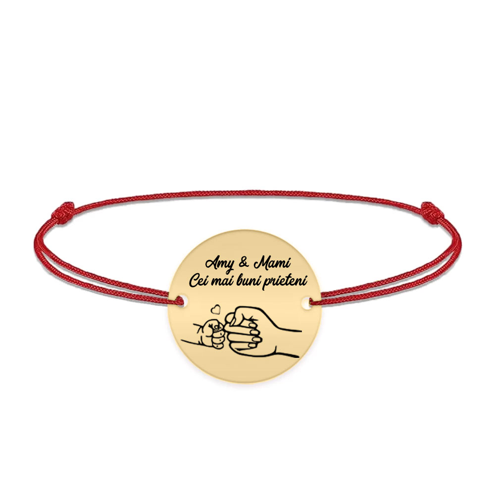 Nala - Bratara personalizata cu banut si snur pentru mama din argint 925 placat cu aur galben 24 karate