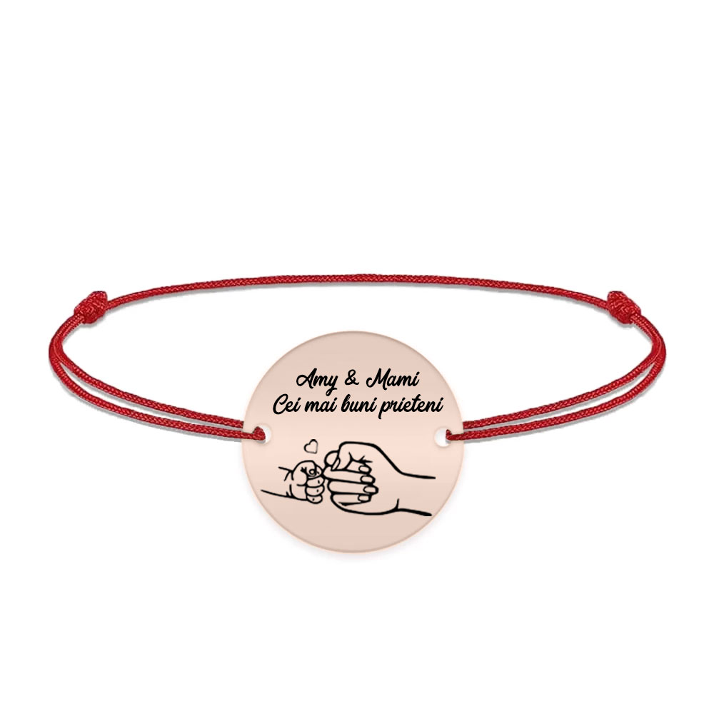 Nala - Bratara personalizata cu banut si snur pentru mama din argint 925 placat cu aur roz