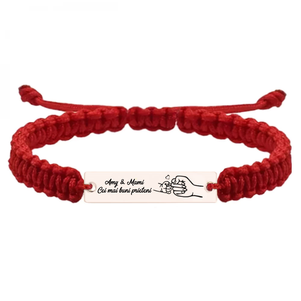Nala - Bratara personalizata cu tablita si snur impletit pentru mama din argint 925 placat cu aur roz