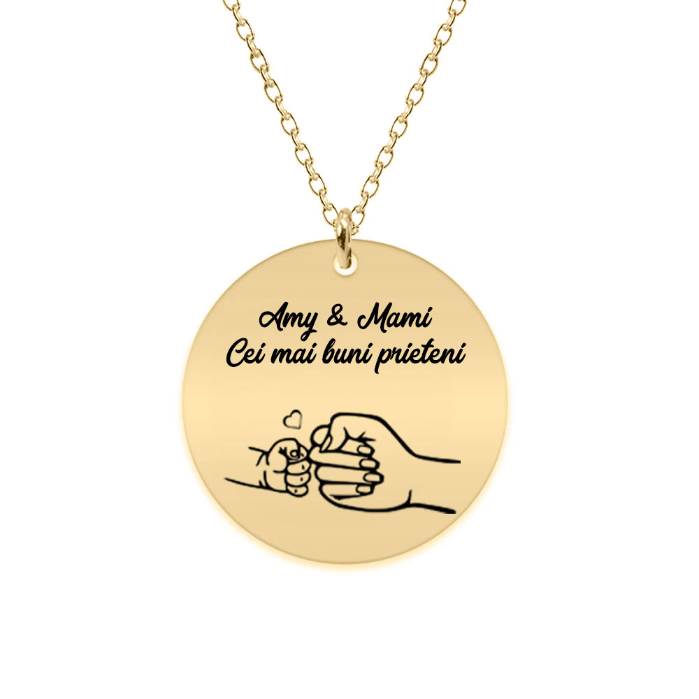 Nala - Colier personalizat pentru mama cu banut din argint 925 placat cu aur galben 24 karate