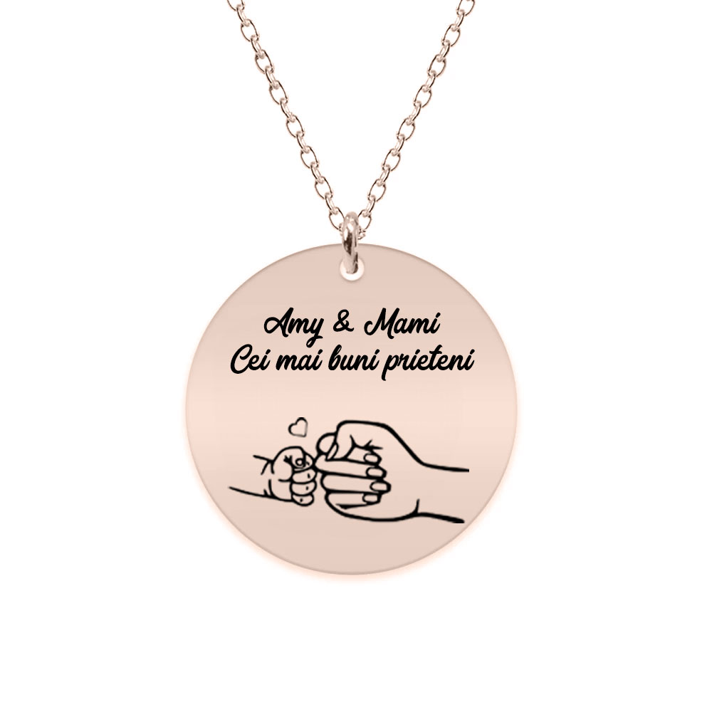 Nala - Colier personalizat pentru mama cu banut din argint 925 placat cu aur roz