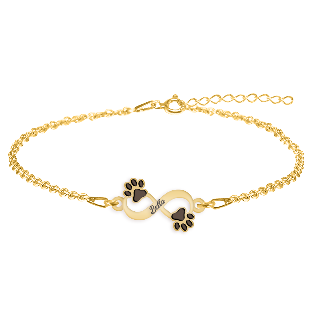 Niky - Bratara personalizata infinit si labute cu nume din argint 925 placat cu aur galben 24K