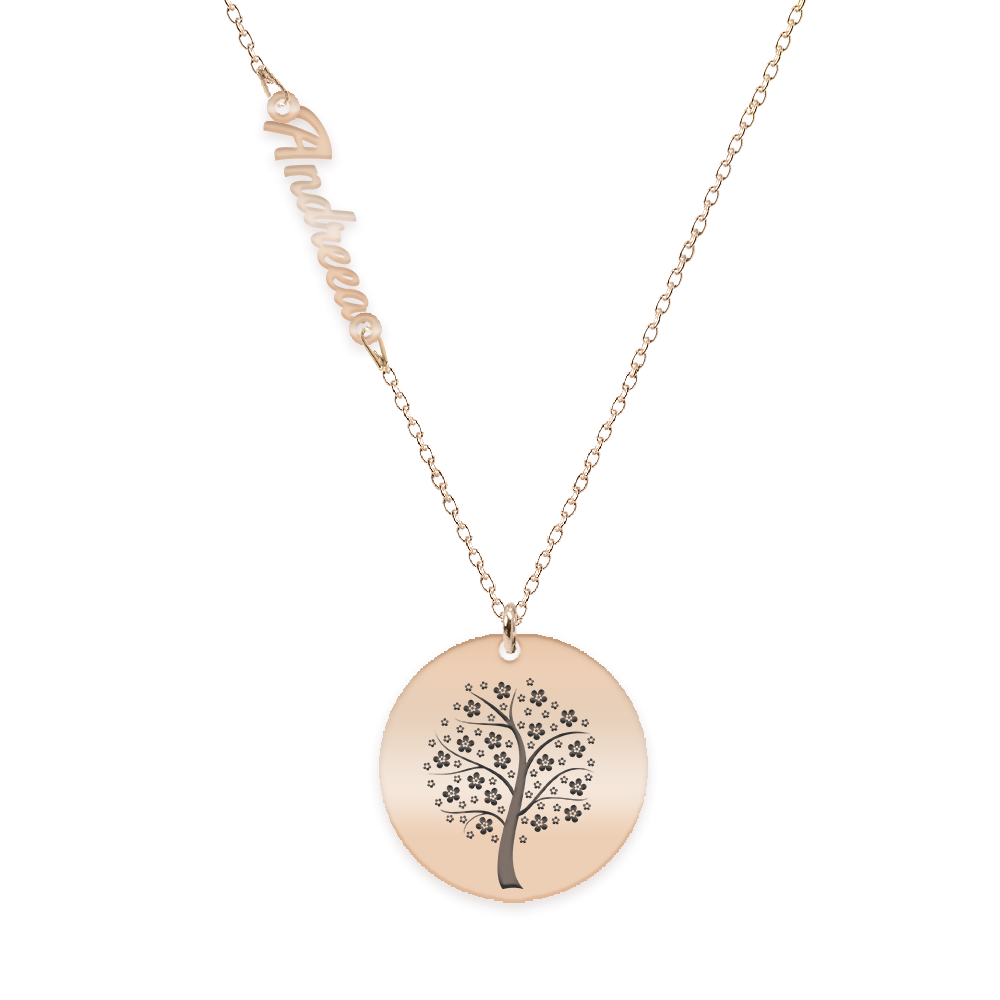 Nome - Colier personalizat nume si banut din argint 925 placat cu aur roz