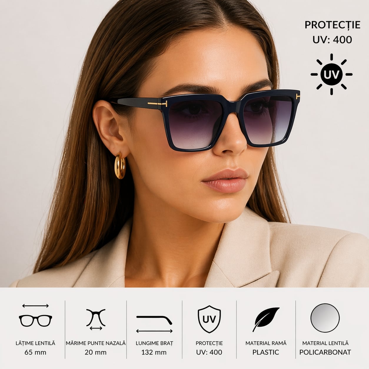 Ochelari de soare pentru femei, SG069, Albastru - poza 2