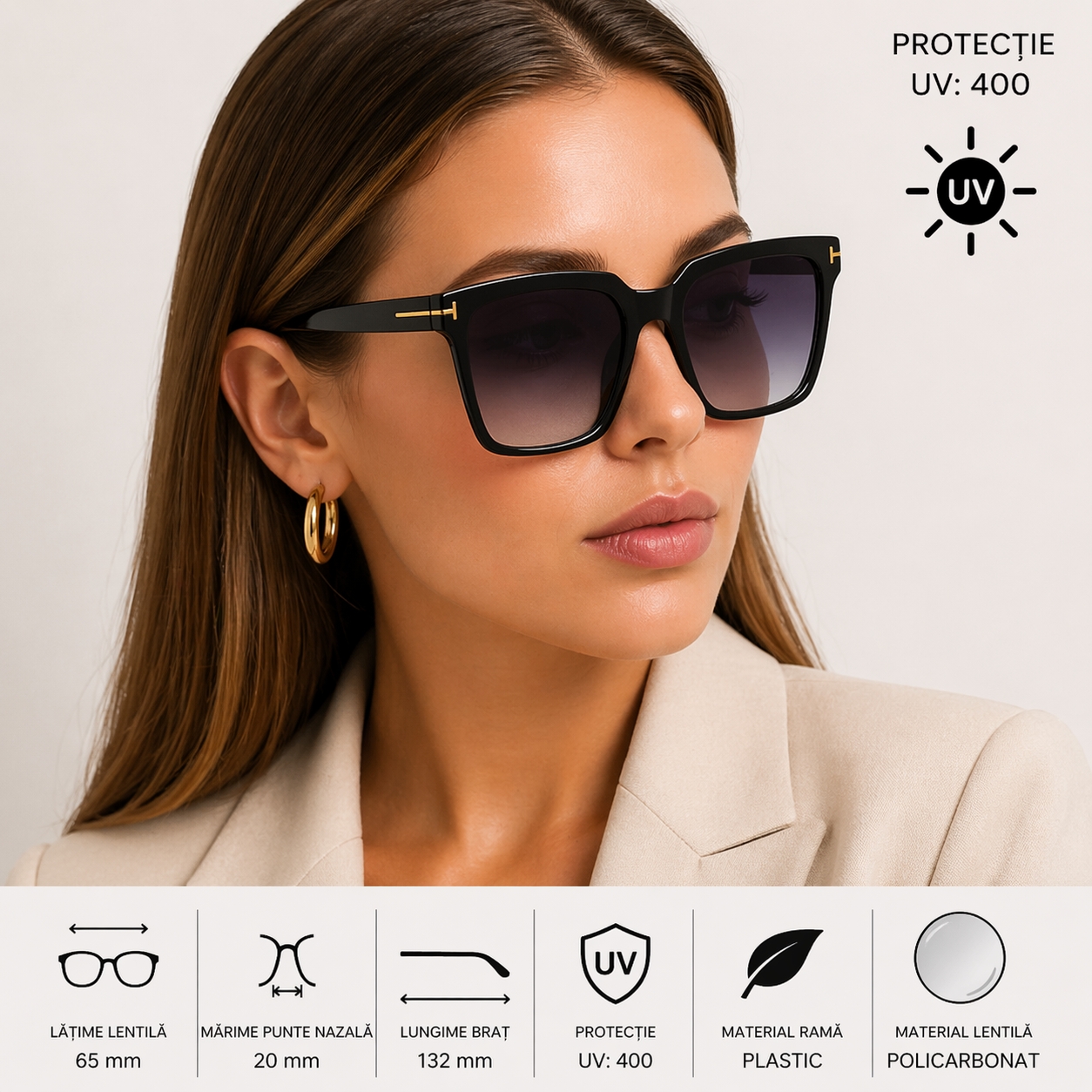 Ochelari de soare pentru femei, SG070, Negru - poza 2
