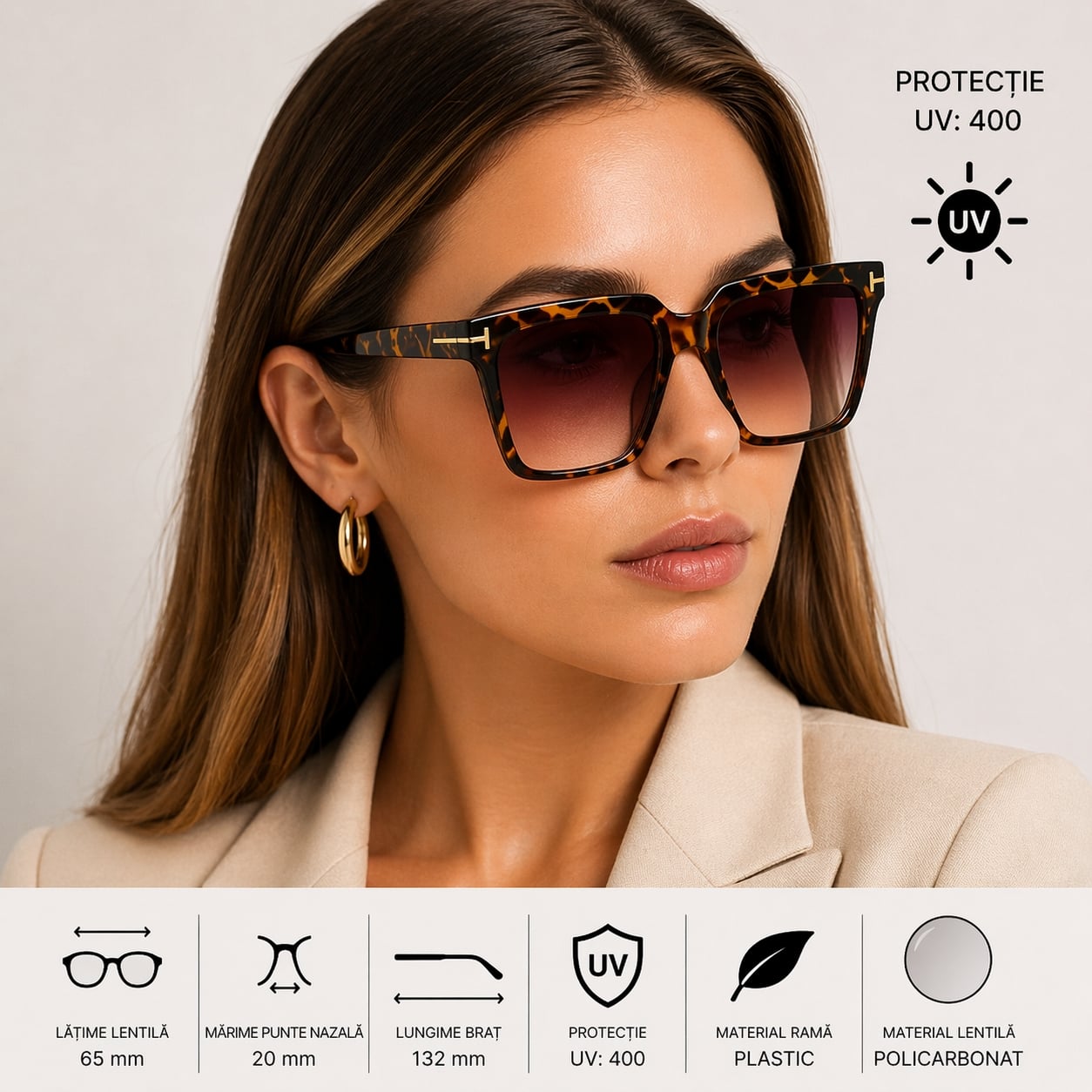 Ochelari de soare pentru femei, SG071, Leopard - poza 2