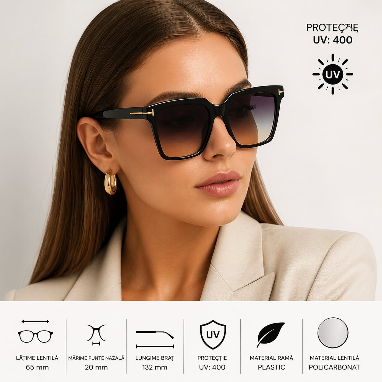 Ochelari de soare pentru femei, SG074, Negru/Multicolor - poza 2