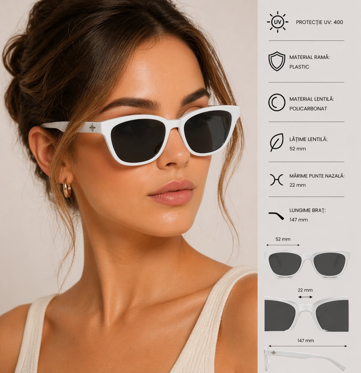Ochelari de soare pentru femei, SG079, Alb - poza 2