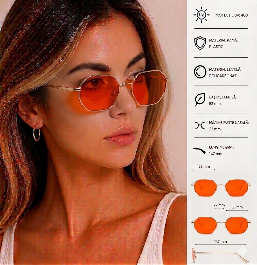 Ochelari de soare pentru femei, SG091, Rosu/Auriu - poza 2