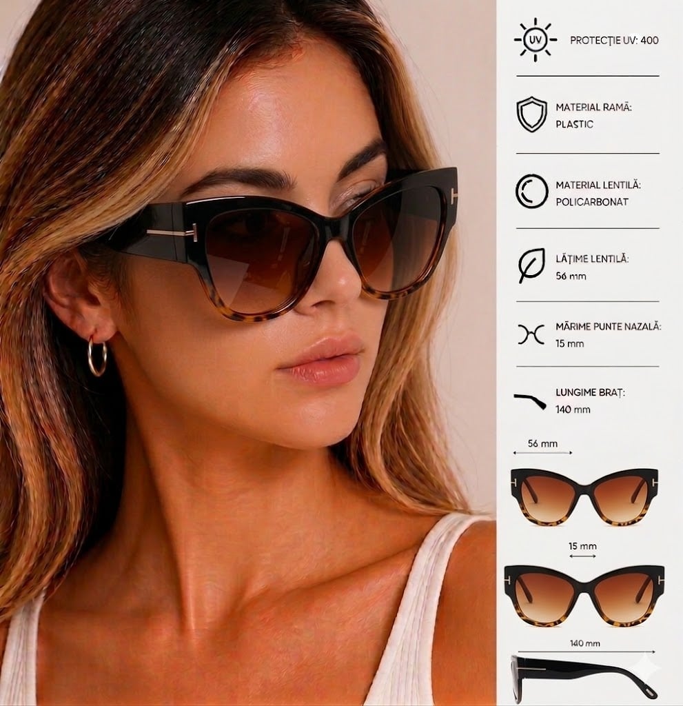 Ochelari de soare pentru femei, SG093, Negru/Maro - poza 2