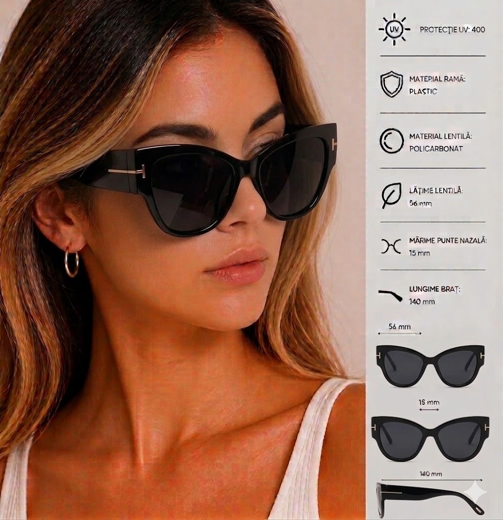 Ochelari de soare pentru femei, SG094, Negru - poza 2
