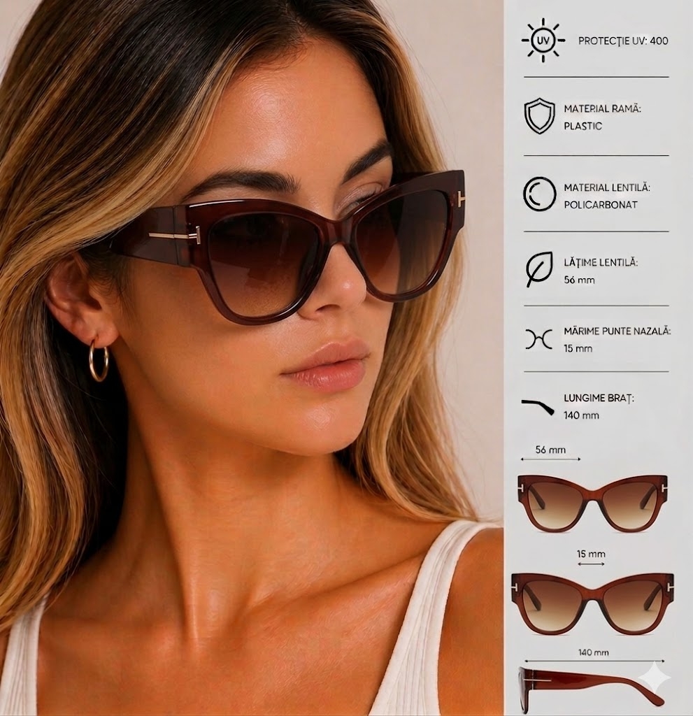 Ochelari de soare pentru femei, SG097, Maro - poza 2