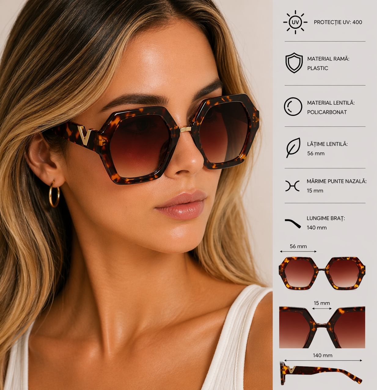 Ochelari de soare pentru femei, SG105, Leopard - poza 2