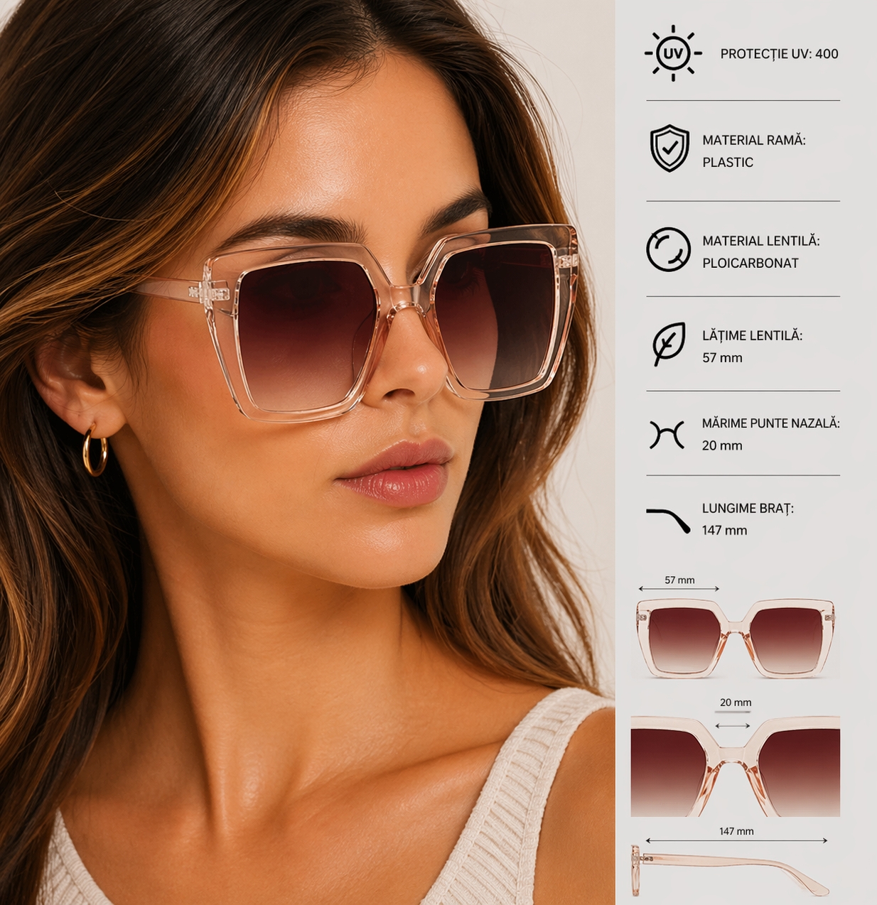 Ochelari de soare pentru femei, SG111, Crem - poza 2