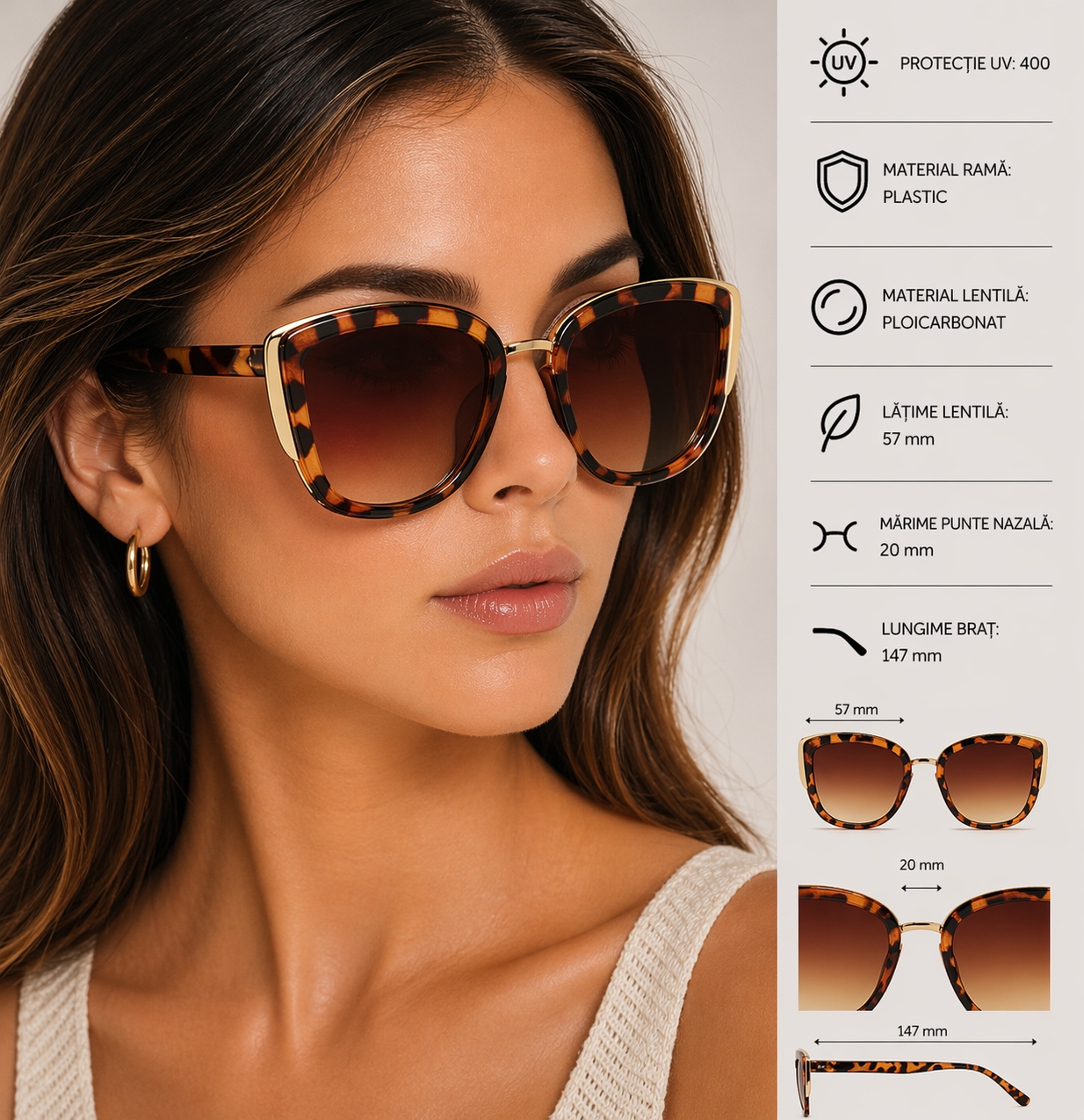 Ochelari de soare pentru femei, SG114, Leopard - poza 2