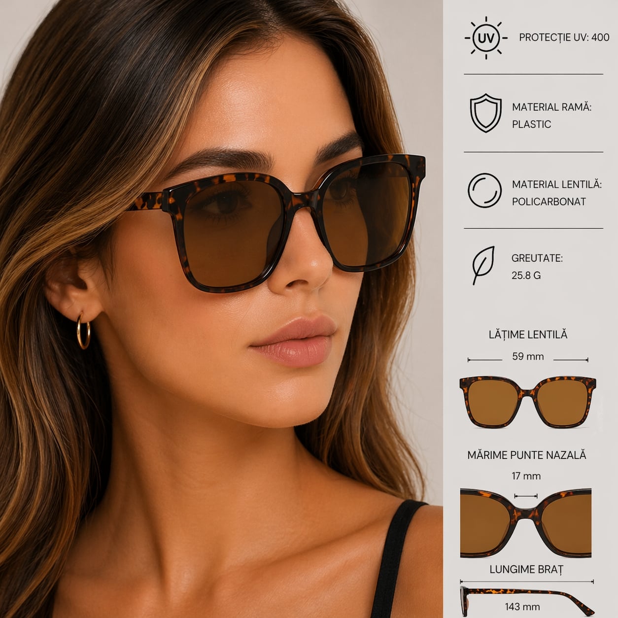 Ochelari de soare pentru femei, SG126, Maro - poza 2