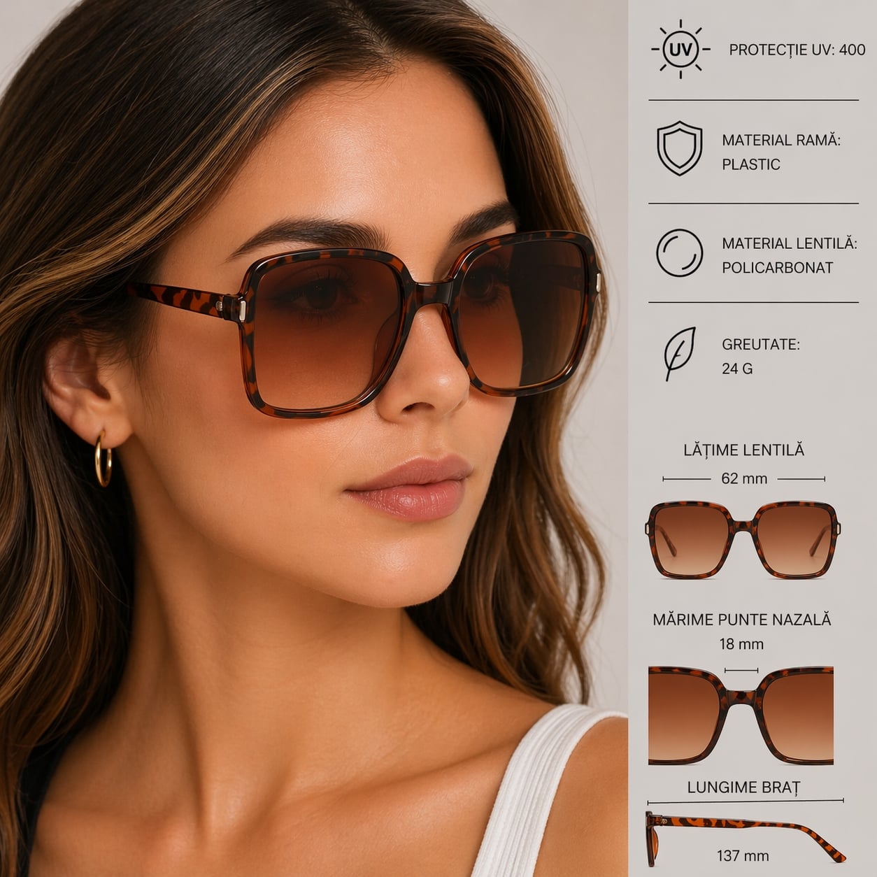 Ochelari de soare pentru femei, SG140, Maro - poza 2
