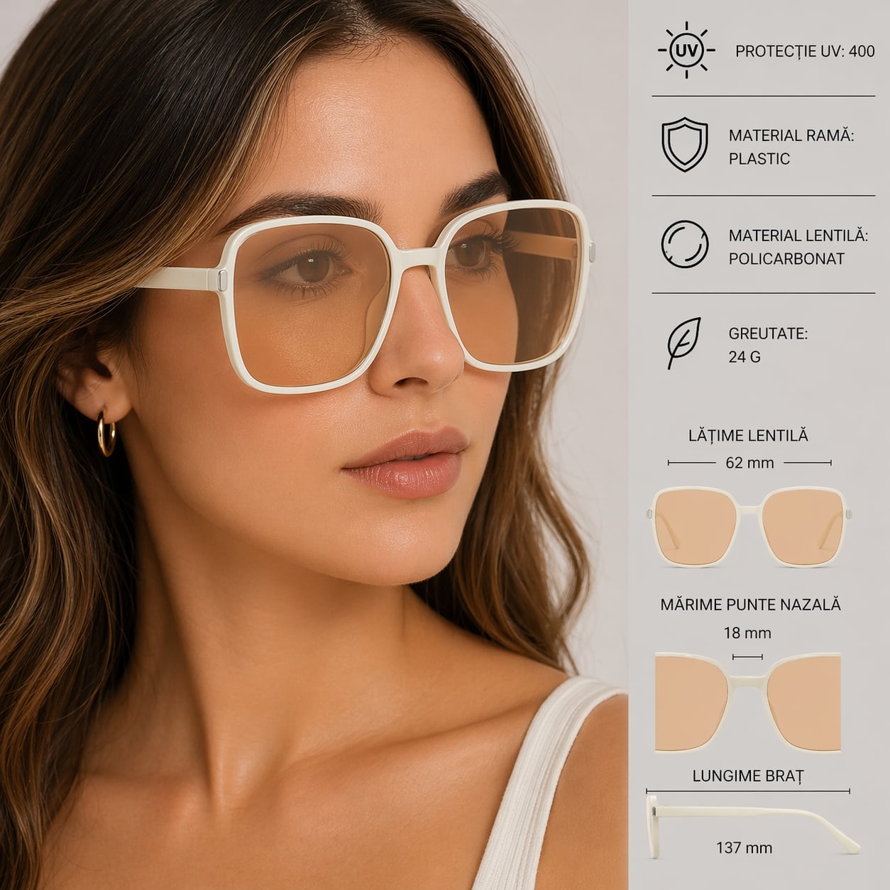 Ochelari de soare pentru femei, SG141, Crem - poza 2